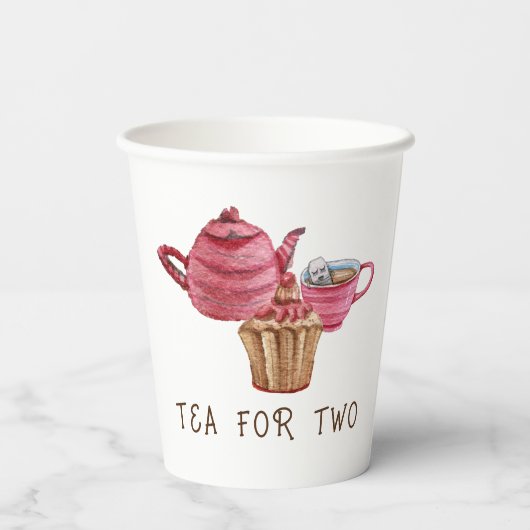 Tea for Two Tea Cup Trio Pattern - 8oz Paper Cup Papieren Bekers (Achterkant)