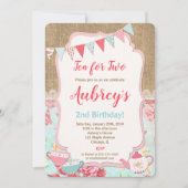 Tea for Two Tea Party verjaardagsuitnodiging meisj Kaart (Voorkant)