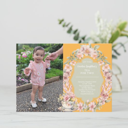  Tea for Two Whimsical Birthday Foto Kaart (Staand voorkant)