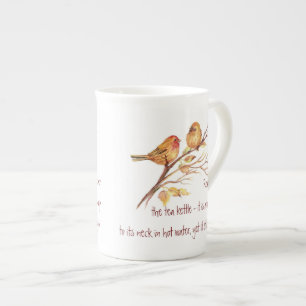 Tea & Friend Quote, Sparrow Birds, Bone China Mok