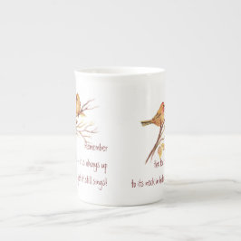 Tea & Friend Quote, Sparrow Birds, Bone China Mok