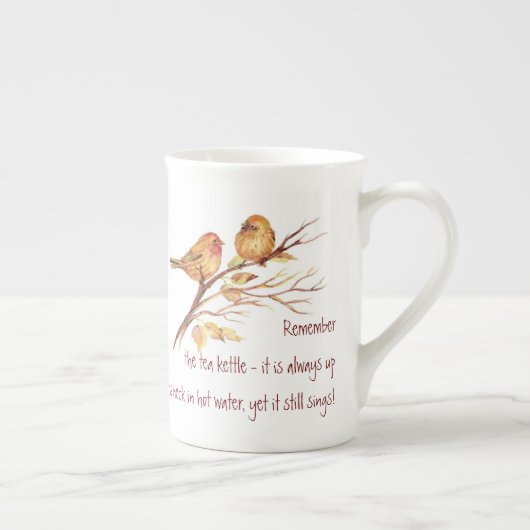 Tea & Friend Quote, Sparrow Birds, Bone China Mok (Rechts)
