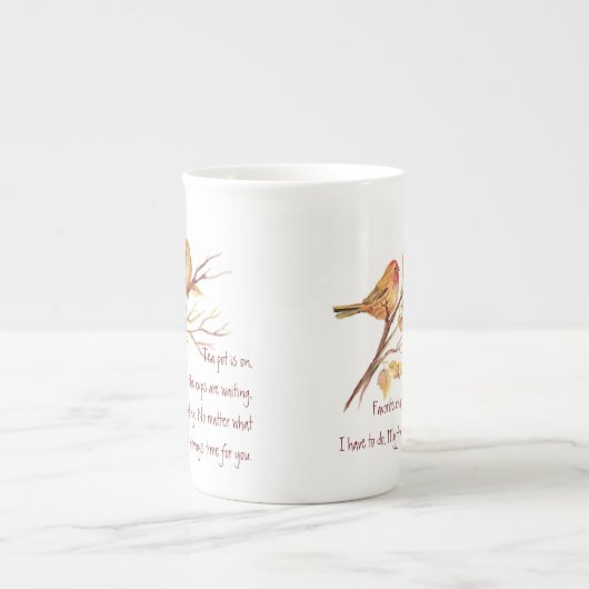 Tea & Friend Quote, Sparrow Birds, Bone China Mok (Voorkant)