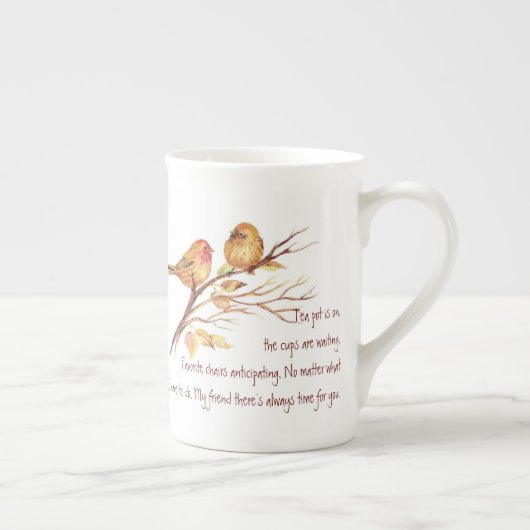 Tea & Friend Quote, Sparrow Birds, Bone China Mok (Rechts)
