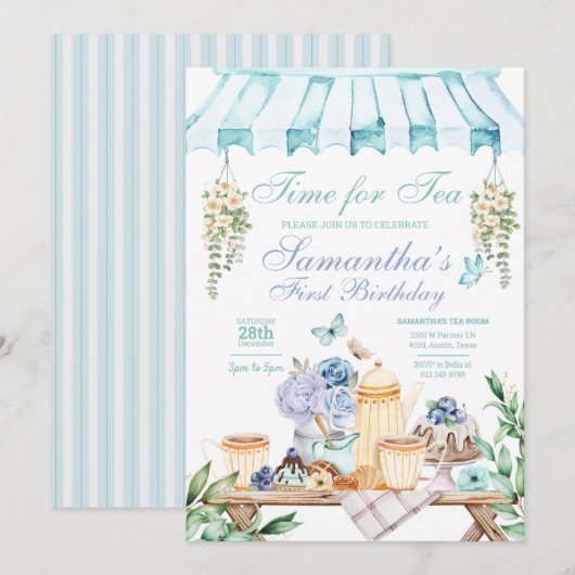 Tea Garden Birthday Uitnodiging (Voorkant / Achterkant)