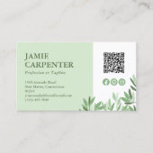 Tea Green Calm Greenery QR Code Foto Sociale Media Visitekaartje (Voorkant)
