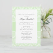 Tea Green Damask Bridal Shower Invitation Kaart (Staand voorkant)