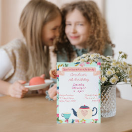 Tea in Wonderland Birthday Invitation Kaart