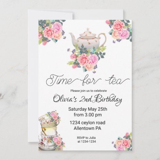 Tea Invitation, tea verjaardagsfeest Kaart (Voorkant)