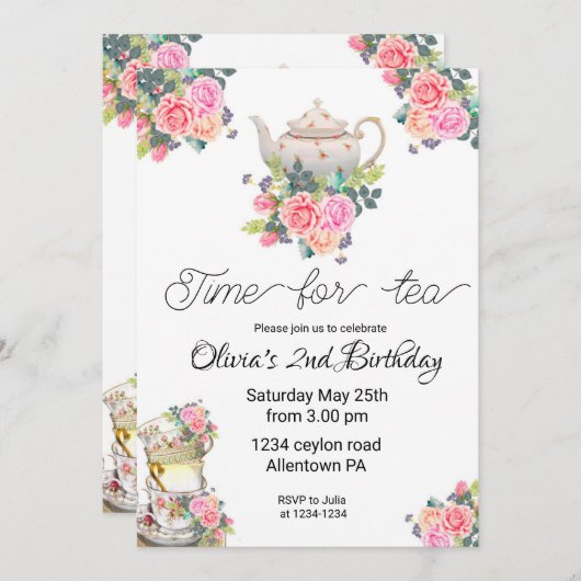 Tea Invitation, tea verjaardagsfeest Kaart (Voorkant / Achterkant)