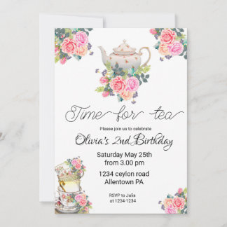 Tea Invitation, tea verjaardagsfeest Kaart