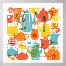 Tea-items in Poster met helderkleurendrukhoek
