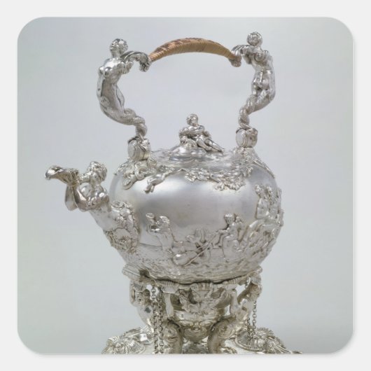 Tea kettle and stand by C.Kandler, Londen, 1730 Vierkante Sticker (Voorkant)