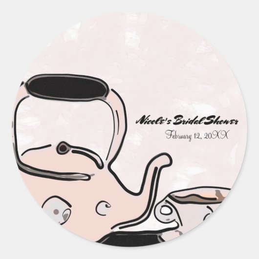 Tea Kettle Party Modern Chic Bridal Favor Ronde Sticker (Voorkant)
