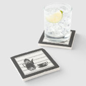 Tea koffiepot kop zwarte witte illustratie retro stenen onderzetter (Zijkant)