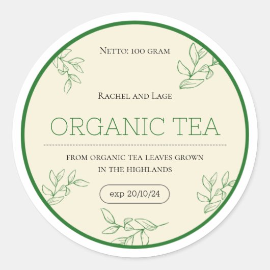Tea Labels, Vegan Labels, Labels Sjabloon (Voorkant)