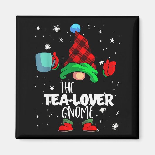 Tea Lover Gnome Red Buffalo Plaid Matching Family Magneet (Voorkant)