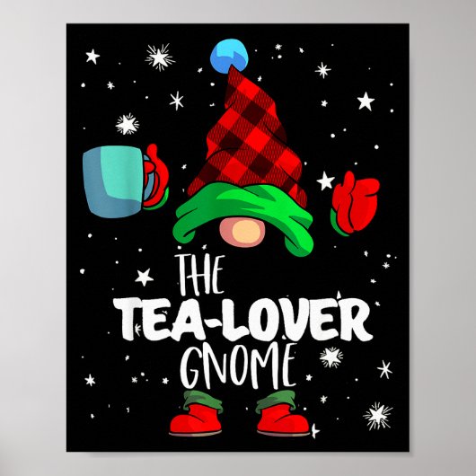 Tea Lover Gnome Red Buffalo Plaid Matching Family Poster (Voorkant)