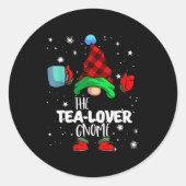 Tea Lover Gnome Red Buffalo Plaid Matching Family  Ronde Sticker (Voorkant)