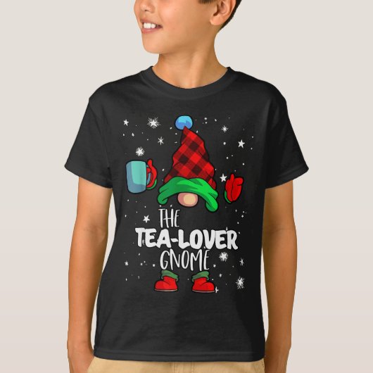 Tea Lover Gnome Red Buffalo Plaid Matching Family T-shirt (Voorkant)
