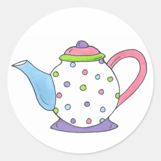 Tea Lover Polka Dot Pastel Teapot Tea Pot Print Ronde Sticker (Voorkant)