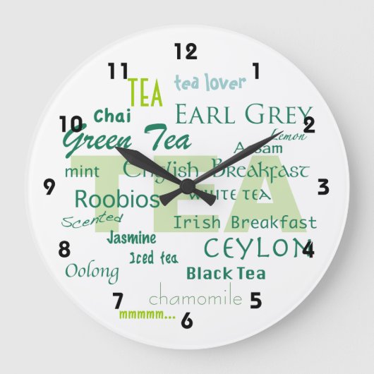 Tea Lover-Shades of Green Word Cloud Grote Klok (Voorkant)
