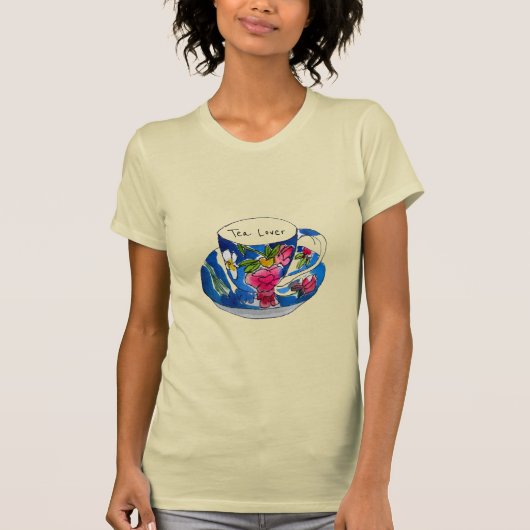 Tea Lover slogan met Teacup illustratie T-shirt (Voorkant)