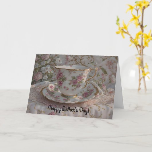 Tea Lover  Teacup Art Moederdag Kaart (Gele Bloem)