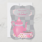 Tea Luncheon, Teapot & Teacup Dames, Roze & Gray Kaart (Voorkant)