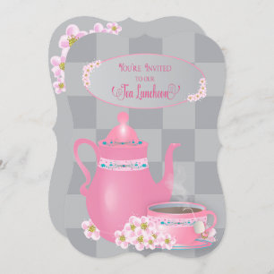 Tea Luncheon, Teapot & Teacup Dames, Roze & Gray Kaart