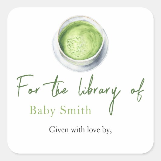 Tea Matcha Baby shower - Voor de bibliotheek van Vierkante Sticker (Voorkant)