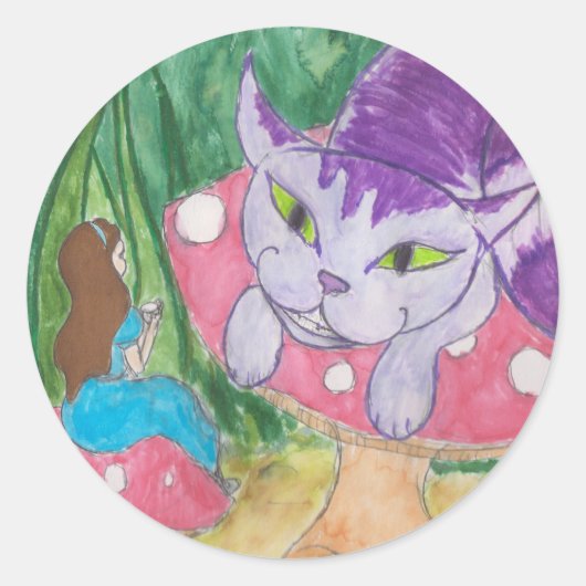 Tea met de Cheshire cat Button Ronde Sticker (Voorkant)