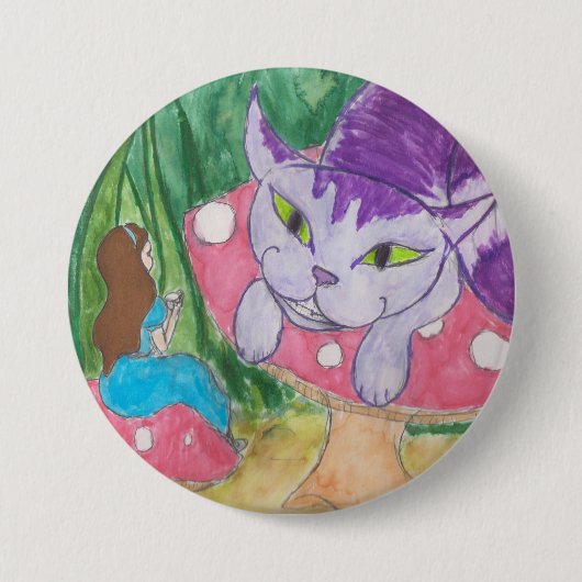 Tea met de Cheshire cat Ronde Button 7,6 Cm (Voorkant)
