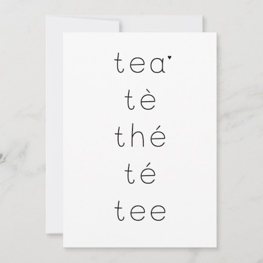 Tea - minimalistic typography card kaart (Voorkant)