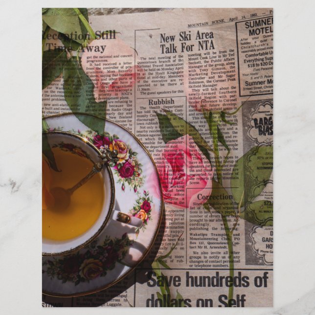 Tea old handwritting paper and pink roses (Voorkant)