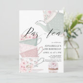 Tea Par-tea Bloemen Theepot Roze Verjaardag Uitnod Kaart (Staand voorkant)