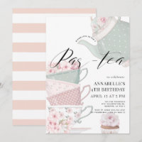 Tea Par-tea Bloemen Theepot Roze Verjaardag Uitnod