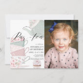 Tea Par-tea Bloementheepot Roze 1e Verjaardag Foto Kaart (Voorkant)