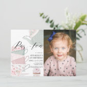 Tea Par-tea Bloementheepot Roze 1e Verjaardag Foto Kaart (Staand voorkant)