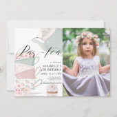 Tea Par-tea Floral Teapot Pink Birthday Foto Kaart (Voorkant)