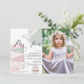 Tea Par-tea Floral Teapot Pink Birthday Foto Kaart (Staand voorkant)