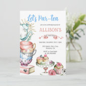 Tea Par-tea Verjaardagsfeestje Meisje Roze Blauw G Kaart (Staand voorkant)