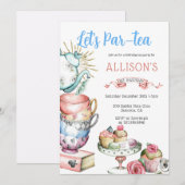 Tea Par-tea Verjaardagsfeestje Meisje Roze Blauw G Kaart (Voorkant / Achterkant)