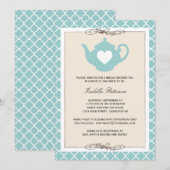 Tea-partij Chic Tan & Blauwgroen Teapot Vrijgezell Kaart (Voorkant / Achterkant)