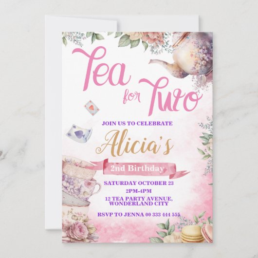 Tea Party 2e verjaardag, Tea Time Party Kaart (Voorkant)