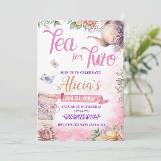 Tea Party 2e verjaardag, Tea Time Party Kaart (Staand voorkant)