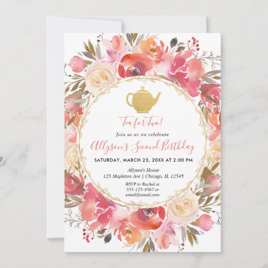 Tea Party 2e verjaardag uitnodiging meisje Tea voo (Voorkant)