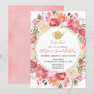 Tea Party 2e verjaardag uitnodiging meisje Tea voo