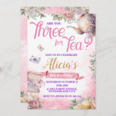 Tea Party 3e verjaardag, Tea Time Party Kaart (Voorkant / Achterkant)