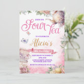 Tea Party 4e verjaardag, Tea Time Party Kaart (Staand voorkant)